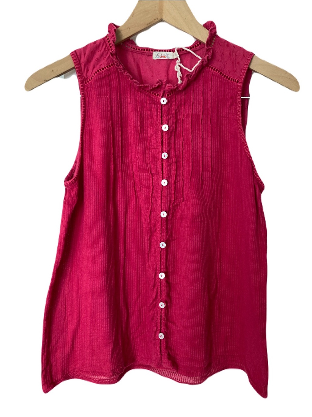 NWOT Faherty Willa 100% Cotton Pleated Ruffle Collar Button Down Sleeveless Tank